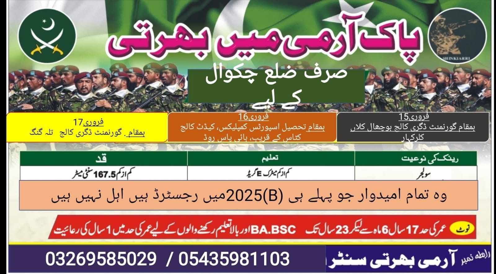 Pak Army jobs Chakwal