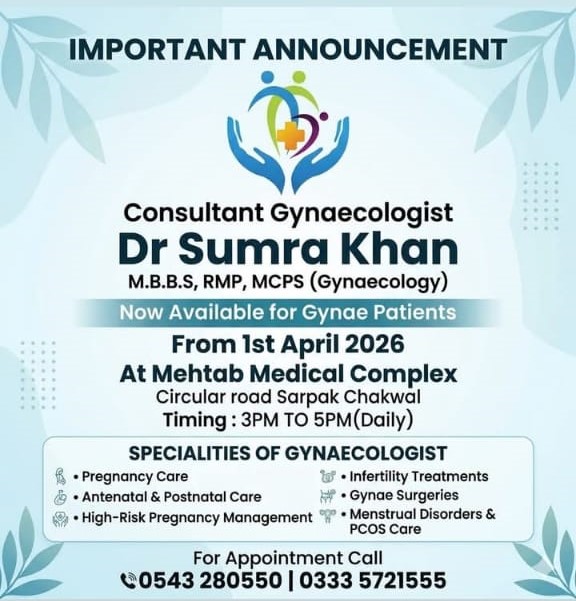 Dr Sumra Khan M.B.B.S, RMP, MCPS (Gynaecology) Chakwal